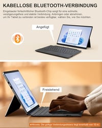 MoKo Bluetooth Érintőpados Billentyűzet Microsoft Surface Pro 7+/7/6/5/4/3 Készülékekhez - QWERTZ Kiosztás, Újratölthető Akkumulátor, Szürke 3