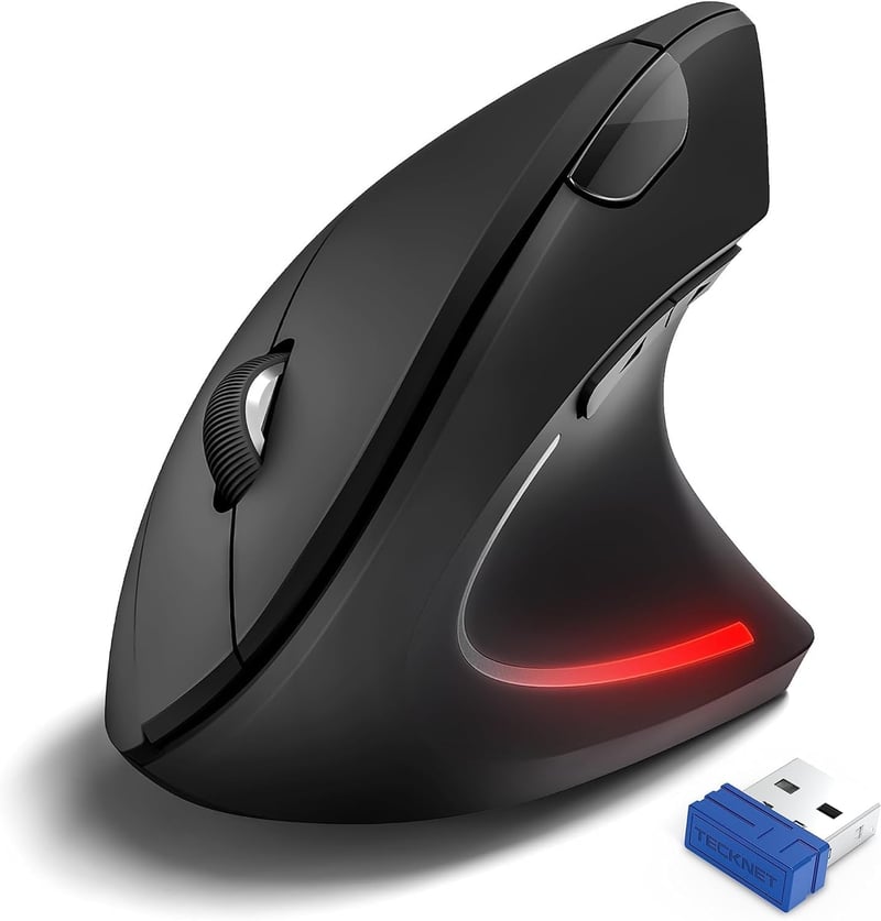 TeckNet ergonomikus függőleges egér, vezeték nélküli, 4800 DPI, 6 gombos, fekete