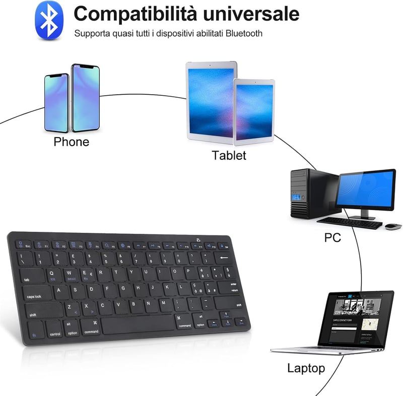 FOGARI Vezeték Nélküli Bluetooth Billentyűzet - Ultravékony, Hordozható, Kompatibilis iPad, Android, Windows, MacOS Eszközökkel, Fekete