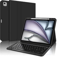 SENGBIRCH iPad Air 13" (M2, 2024) Bluetooth Billentyűzetes Tok - Levehető Mágneses Billentyűzet, Ütésálló PU Bőr Védőtok, Fekete 1