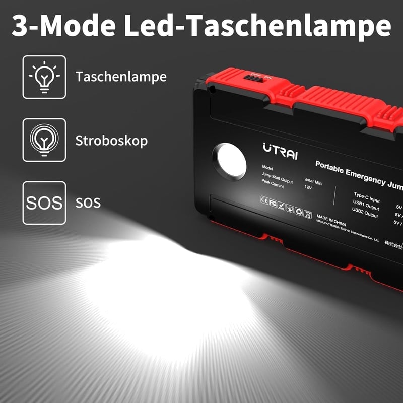 UTRAI 2000A Autós Bikázó Powerbank 13800mAh - 7.5L Benzin/5.5L Diesel Motorokhoz