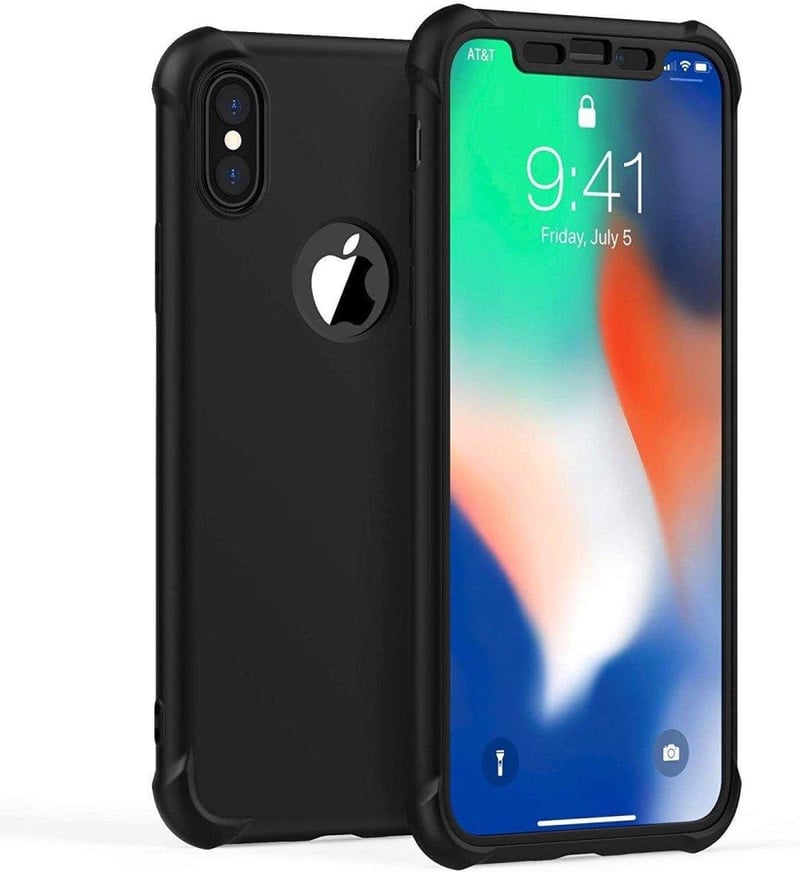 iPhone X/XS Fekete Szilikon Védőtok Üvegfóliával - Teljes Védelem Szett