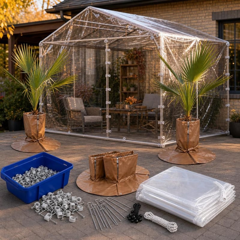 Sada na ochranu rastlín pred mrazom: 200× klip + 2× kryt + 1× PVC plachta 3×5 m