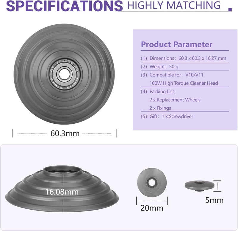 Dyson V10 V11 V12 V15 porszívófejhez kompatibilis görgő, nagy nyomatékú fejhez