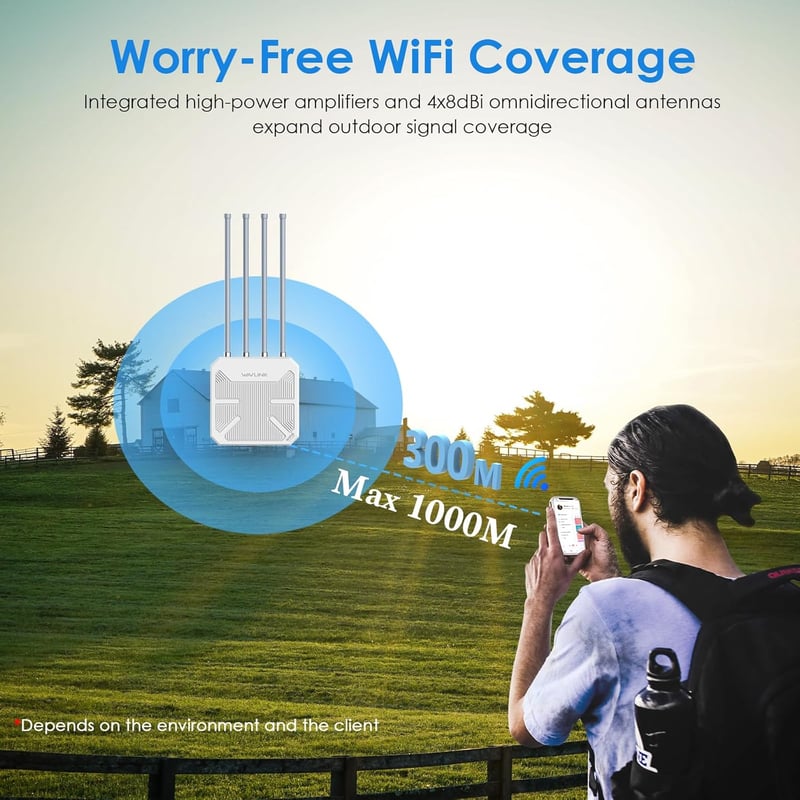 TamperSeals WN573HX3 AX3000 Kültéri WiFi 6 Mesh Repeater - Dual Band 3000Mbit/s PoE Access Point, IP67 Vízálló, 4×8dBi Antenna, 1km Hatótáv