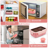 Sinnsally Rózsaszín Bento Doboz 1250ml - Hordozható Ebédtároló Evőeszközzel 6