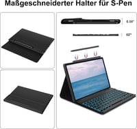FOGARI Bluetooth Billentyűzet Tok Samsung Galaxy Tab S7/S8 11" Tablethez - Német QWERTZ, Háttérvilágítás, Levehető, Fekete 7