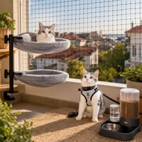 Mačja oaza na balkonu: sigurnosni pojas + ojačana mreža + rotirajuća ležaljka + automatska hranilica 1