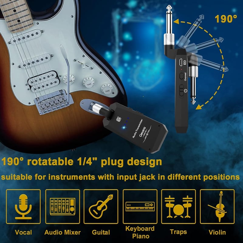 Getaria 5.8GHz-es vezeték nélküli gitár adó-vevő rendszer elektromos gitárhoz és basszushoz
