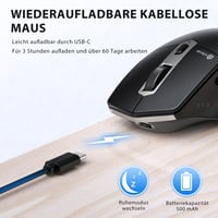 iClever Vezeték Nélküli Bluetooth Egér - Újratölthető, Ergonomikus, 3 Eszközhöz Csatlakoztatható, 5 DPI Beállítás, Csendes Kattintás, Ezüst- 6