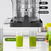AMZCHEF Lassú Gyümölcsprés 135mm Széles Adagolónyílással - Rozsdamentes Acél Gyümölcsfacsaró Dupla Csigával, Csepegésmentes, 2 Pohárral  5
