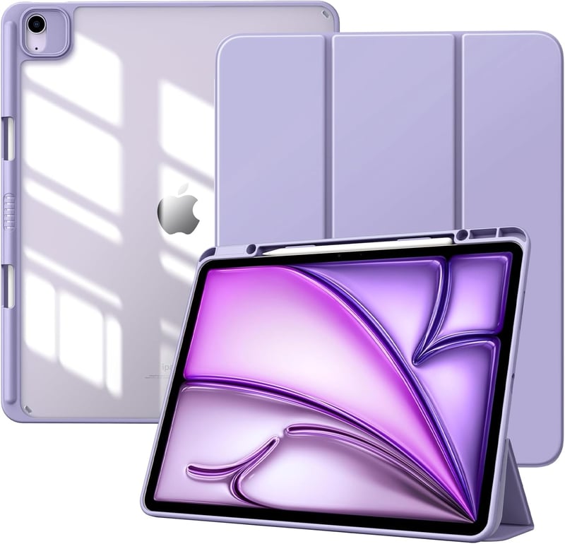 TiMOVO iPad Air 13 (M2) 2024 védőtok, tolltartóval, átlátszó hátlappal, állvány funkcióval, automatikus alvás/ébresztés, lila