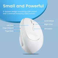 Perixx PERIMICE-719 Ergonomikus Egér - Vertikális Kialakítás Kisebb Kézhez - Állítható DPI - 6 Gombos Optikai Vezeték Nélküli Fehér Egér Iro 3