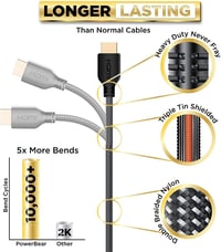 PowerBear 4K HDMI kábel 15m, arany csatlakozós, nylon fonott 3