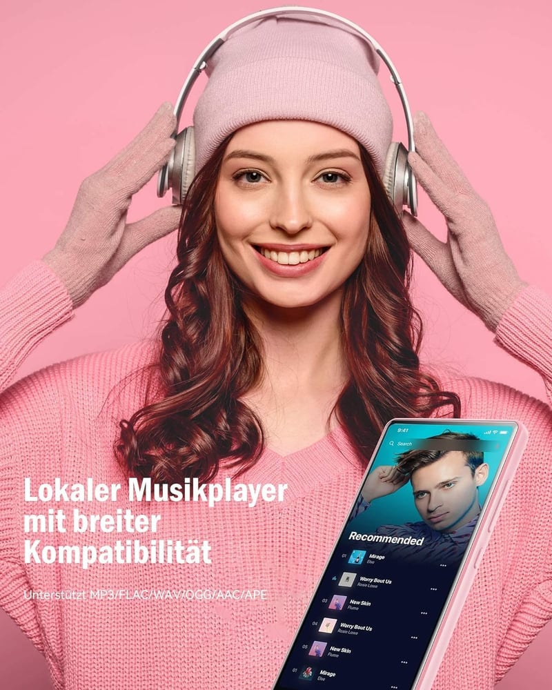 AGPTEK 4" WiFi MP4 Lejátszó Android 6.0 Érintőképernyővel, 32GB Kártyával - Rózsaszín