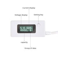 Arceli USB töltő teszter - LCD kijelzős feszültség- és árammérő, fehér 4