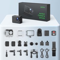 Surfola 4K 60FPS Akciókamera, 40M Vízálló, WiFi, EIS Stabilizátor, 170° Széles Látószög, Dupla Kijelző, Vezeték Nélküli Mikrofonnal, 2 Akkum 9