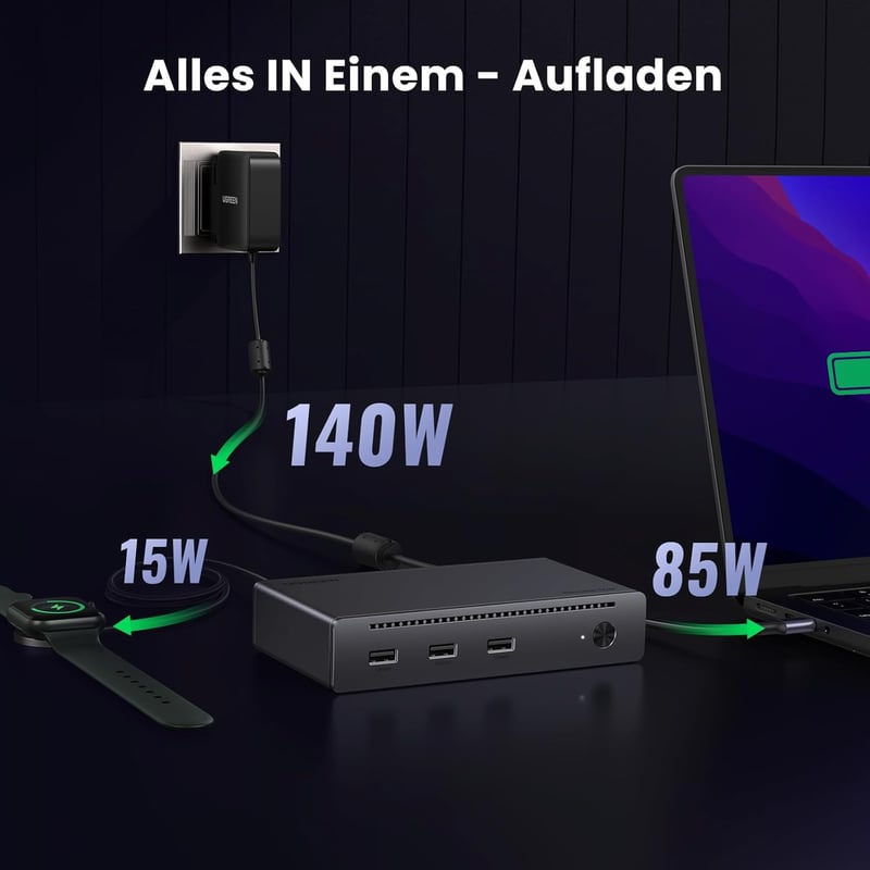 UGREEN Revodok Max 208 Thunderbolt 4 Dokkoló - 40Gbps, 3 TB4 Port, Dual 4K@60Hz/8K Kijelző, 85W Töltés, Gigabit Ethernet, Mac Mini M4 Pro Ko