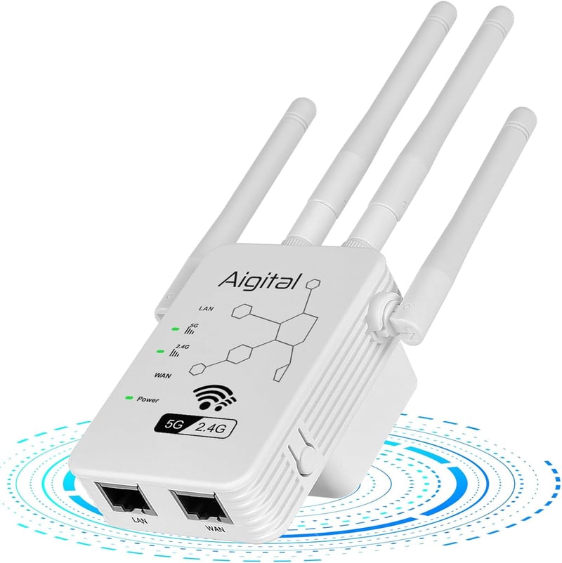 aigolink WLAN Repeater 1200 Mbit/s - Dual Band WiFi Jelerősítő (5GHz 867Mbit/s + 2.4GHz 300Mbit/s) Ethernet Porttal - Univerzális Internet H