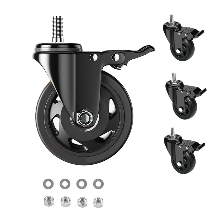 RRIUTO Bútor Görgő Fékkel - 75 mm Forgó Kerekek M10x30 mm Csavarral, 360° Forgás, Dupla Csapágy, 4 db Teherbíró Kerék Bútorokhoz, 400 kg Teh