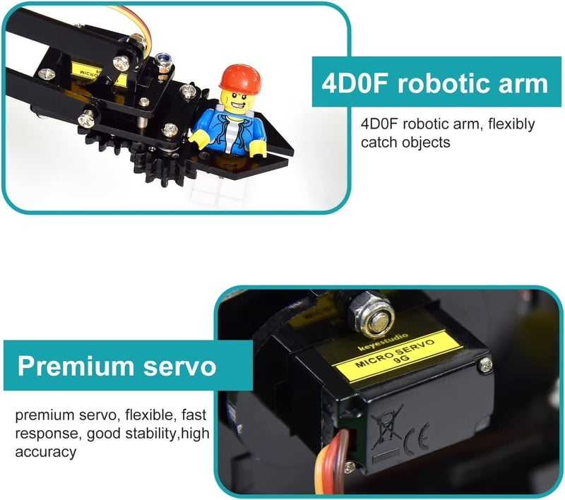 KEYESTUDIO 4DOF Robot Autó Kit Arduino Szenzorral Okostelefon Vezérléssel