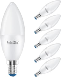 EXTRASTAR E14 LED Izzó, C37, 6W (48W), 480lm, 6500K Hideg Fehér, Nem Szabályozható, 6 Darabos Csomag, Energiatakarékos 1