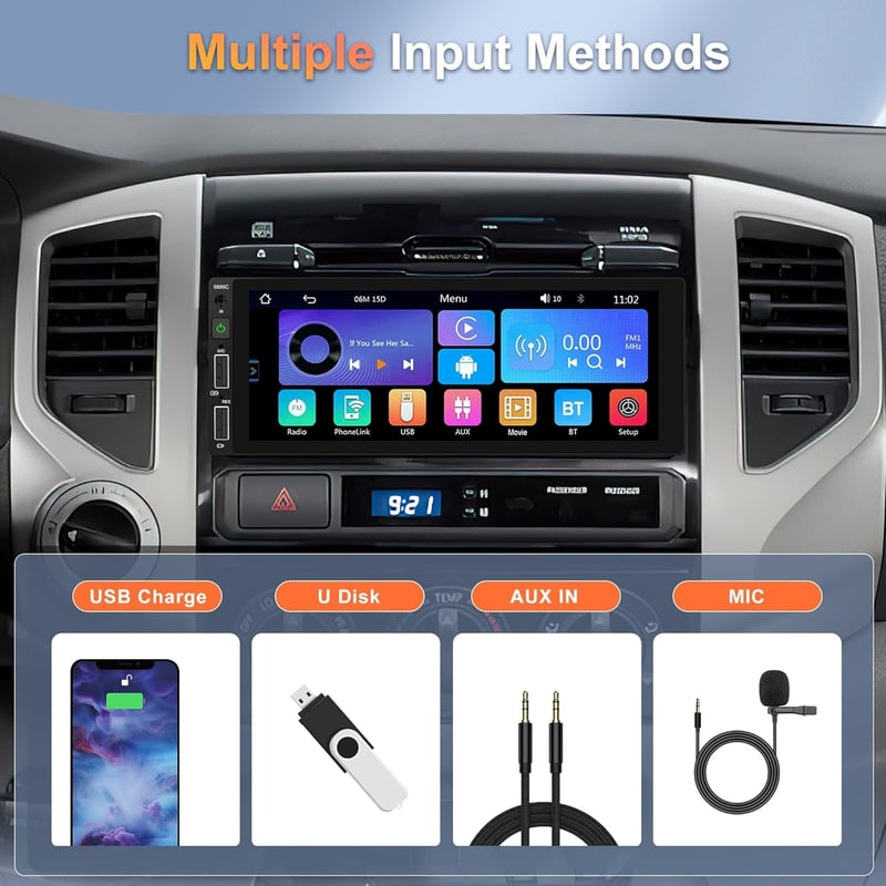 Vezeték nélküli Carplay autórádió 1 DIN Android Bluetooth kihangosítóval, 6,86" érintőképernyővel, tükrözéssel, FM/USB/AUX, kormányvezérléss