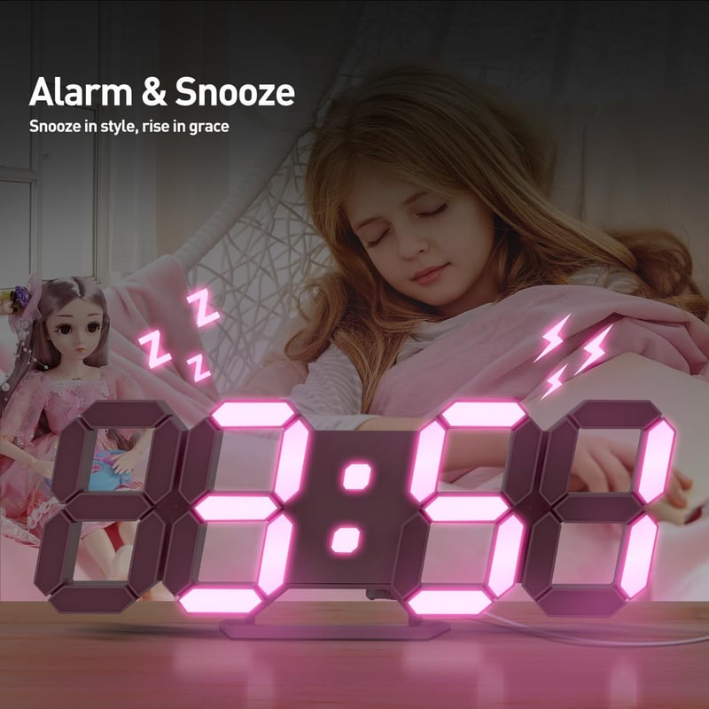 COVERY 3D LED digitális falióra 25,4 cm-es számokkal, éjjeli fénnyel, lányoknak