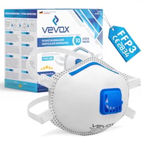 VEVOX FFP3 Légzésvédő Maszk Szeleppel - 10 Darabos Csomag - Pormaszk Finompor Ellen - Állítható Orrkampó - Munkavédelmi Respirátor 1