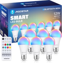 Aigostar Alexa-kompatibilis Bluetooth Mesh okosizzó, E27, RGB, 12W, 6 db + távirányító 1
