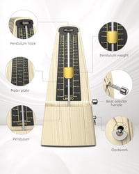 LEKATO Mechanikus Metronóm Fém Fogaskerékkel - Hangos, Pontos Időmérő Zongorához, Gitárhoz, Hegedűhöz - Klasszikus Piramis Dizájn, 40-208 BP 6