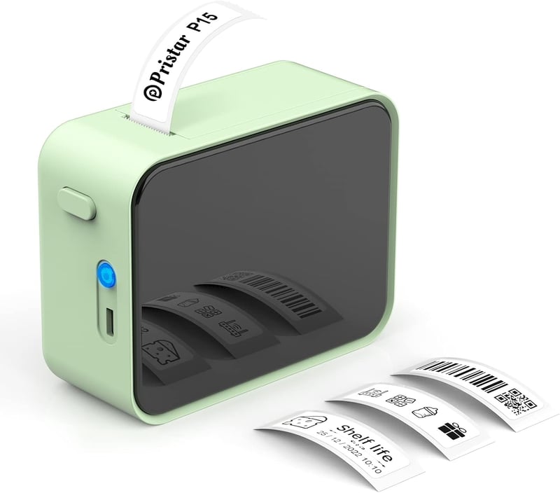 Pristar P15 Bluetooth címkenyomtató, öntapadós címkék, iOS Android, zöld