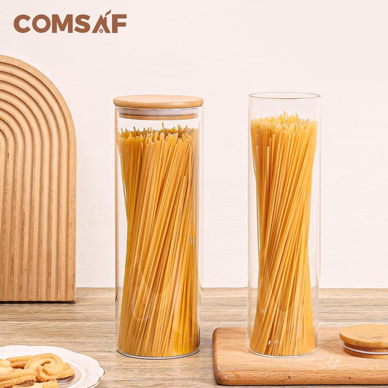 Comsaf 2200ml-es légmentes kerek üveg tárolóedény szett, 3 db-os