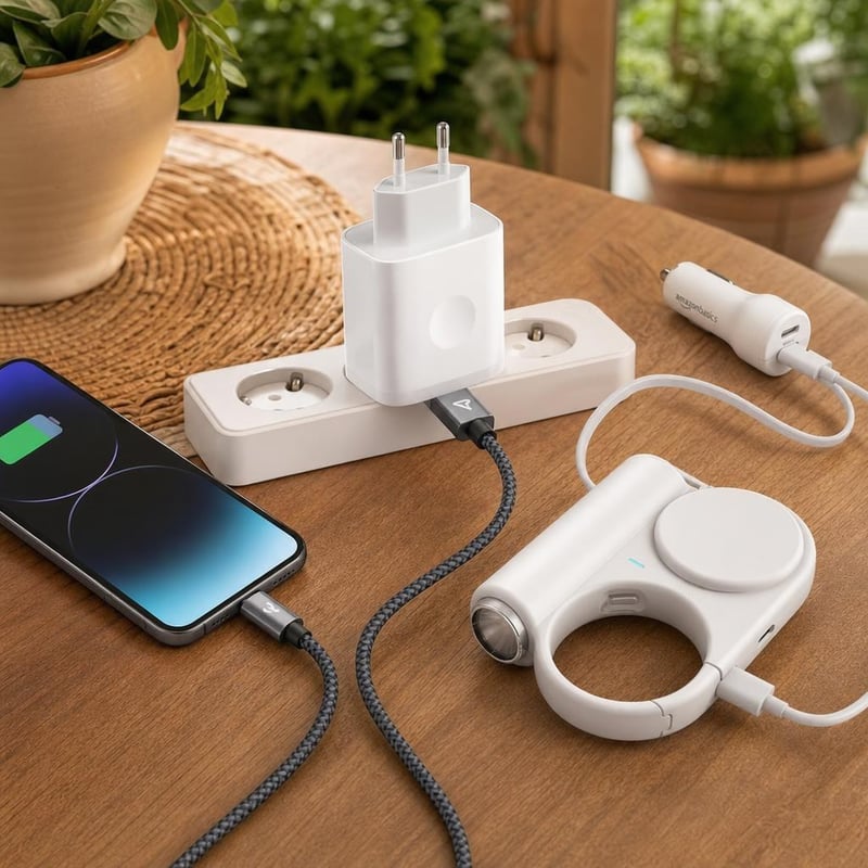 Útközbeni töltőmentő: 35 W USB-C töltő + 1 m kábel + 30 W autós töltő + 5000 mAh power bank