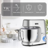 homlee 1800W Konyhai Robotgép 7,2L Rozsdamentes Acél Tállal - Dagasztó, Keverő és Habverő Tartozékokkal, Túlmelegedés Elleni Védelemmel, Ezü 10