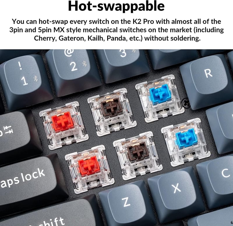 Keychron K2 Pro RGB mechanikus billentyűzet, vezeték nélküli, programozható, Mac/Windows