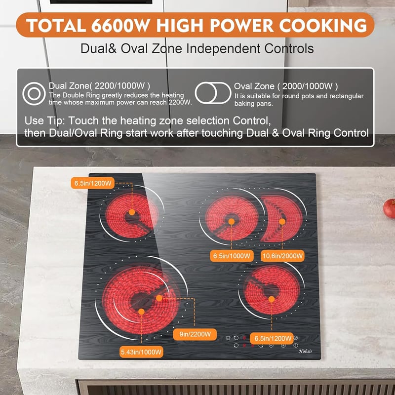 Hobsir hob LH06 üvegkerámia főzőlap 4 zónás 60cm érintésvezérlés 6600W