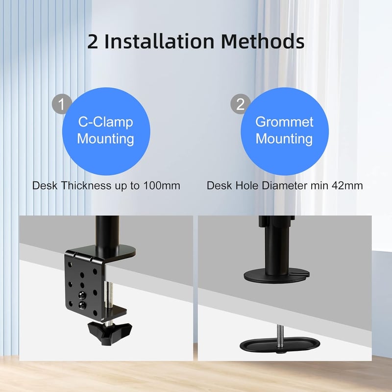 Suptek Monitortartó Kar 13-27" Képernyőkhöz | Asztali Monitorállvány Csipesszel, Dönthető, Forgatható, 80cm-es Oszloppal (MD6821)