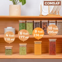 ComSaf Légmentes Bambusz Tetős Fűszertartó Szett 12db - 250ml Négyzetes Üvegek Címkékkel 3