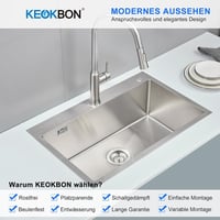 KEOKBON 65x50cm Kézzel készített rozsdamentes acél mosogató csapteleppel 7
