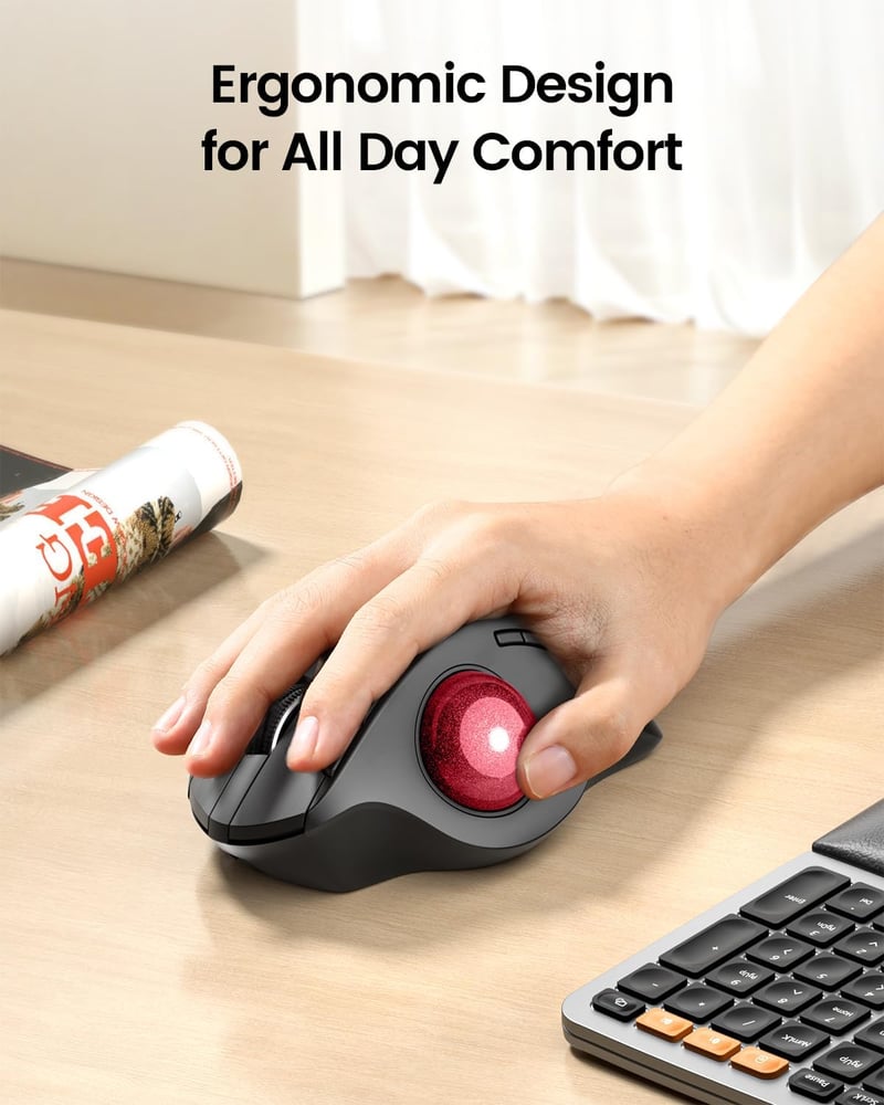 ProtoArc EM01 NL Vezeték Nélküli Trackball Egér - 2.4G USB és Bluetooth, Hüvelykujj Vezérlés, Állítható Szög, 5 DPI Fokozat, Újratölthető, P