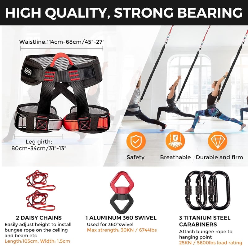 DASKING Profi Bungee Edzőkötél Szett 80kg - Légi Jóga, Tánc és Fitness Edzéshez