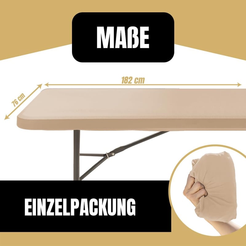 Glop Kültéri Asztalterítő 182x76 cm - Bézs Vízlepergető Elasztikus Téglalap Alakú Terítő Kertbe, Erkélyre, Kempingezéshez - Mosható Poliészt