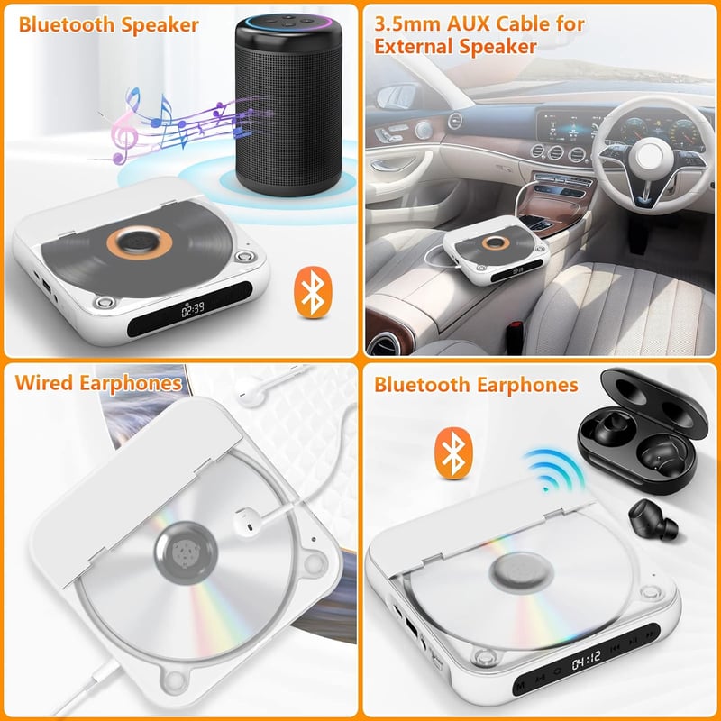 KOVCDVI Hordozható CD lejátszó Bluetooth-szal, nagy akkuval és LCD kijelzővel
