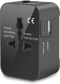 Amoner Univerzális Utazási Adapter USB-C és USB-A Portokkal - Nemzetközi Konverter Amerikai, Olasz, Angol, Japán, Francia Konnektorokhoz 1
