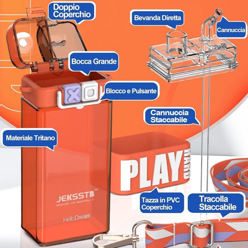 JEKSSTB Kék Gyerek Kulacs 520 ml - Praktikus Méretű Ivópalack