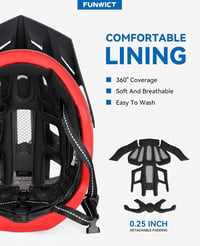 FUNWICT kerékpáros sisak napellenzővel, LED világítással és mágneses szemüvegtartóval - M: 54-58 cm, black red 7