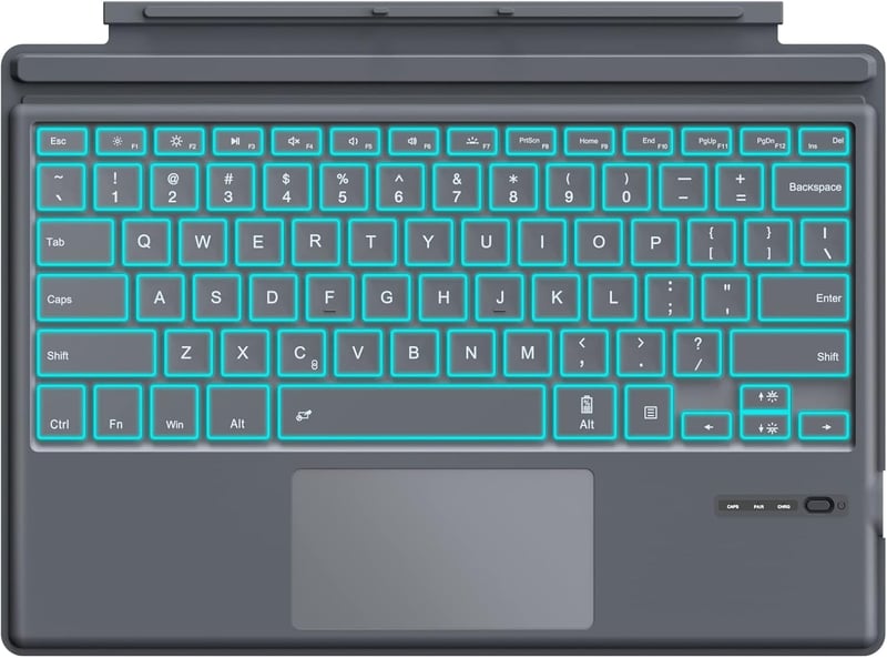 MoKo Bluetooth Billentyűzet Microsoft Surface Pro 7/6/5/4/3 Tablethez - 7 Színű LED Háttérvilágítás, Beépített Touchpad, Újratölthető Akkumu