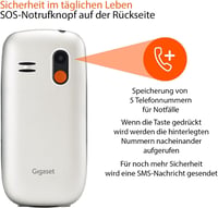 Gigaset GL390 Fehér Mobiltelefon Időseknek SOS Gombbal, 2,2" Színes Kijelző, Nagyméretű Billentyűk, Hallókészülék Kompatibilis, Kompakt GSM  2