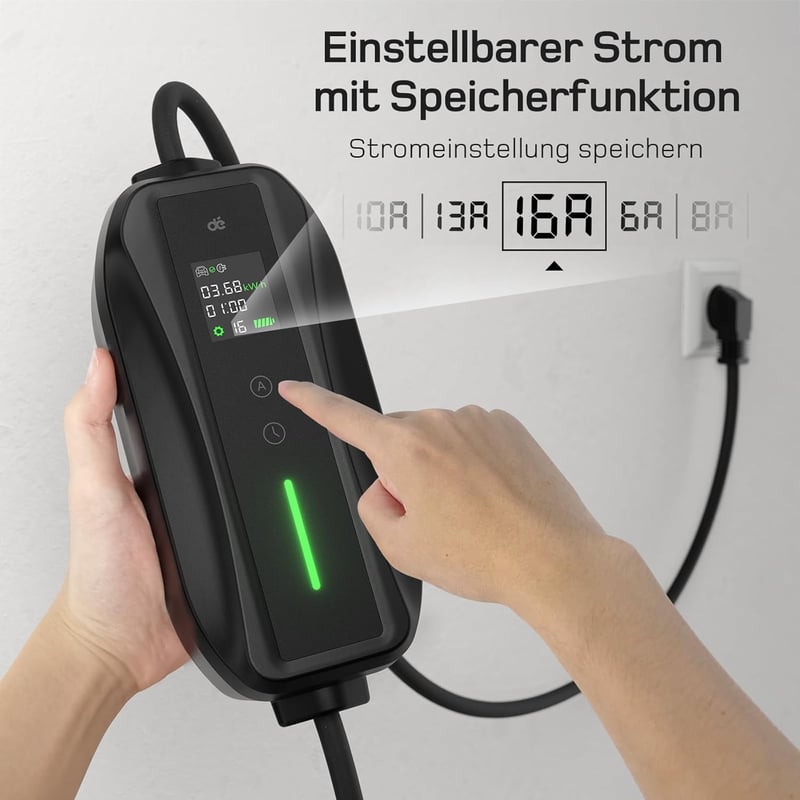 dé Type 2 Elektromos Autó Töltőkábel Schuko 3.68 kW Digitális Kijelzővel - 6m Hordozható EV Töltő Peugeot, Citroën, Mercedes, Audi, BMW, VW 